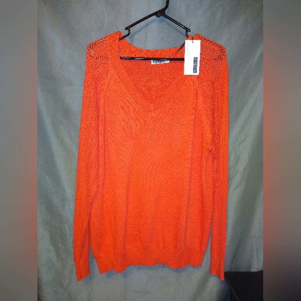 Kikula orange knitted v neck long sleeve sweater
